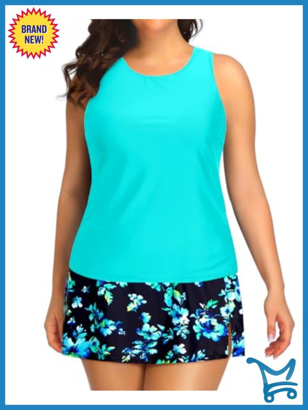 Plus Size Tankini Set High Neck Tummy Control Swim Skirt Two Piece Swimsuit